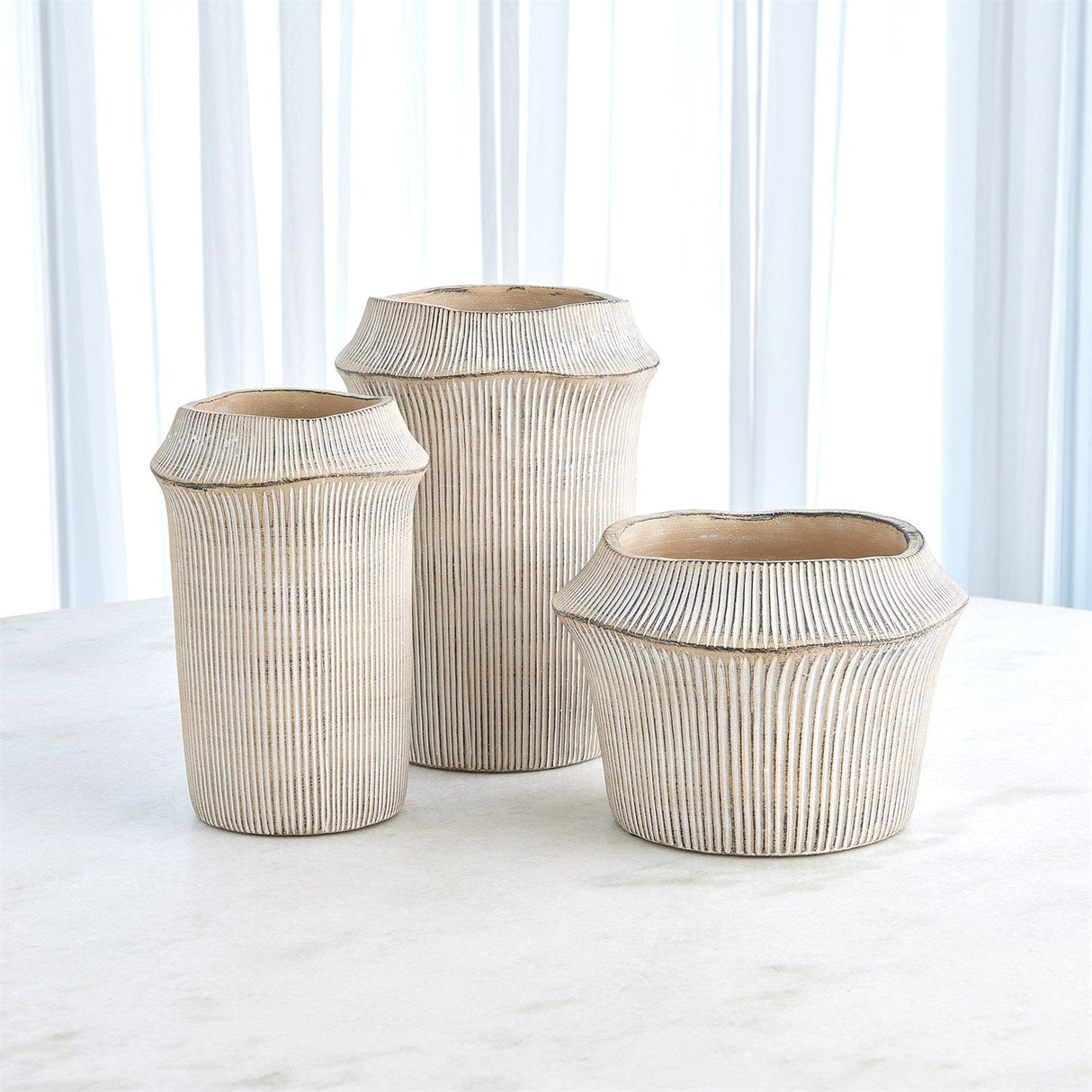 Vertical Edge Cement Vases and Pot