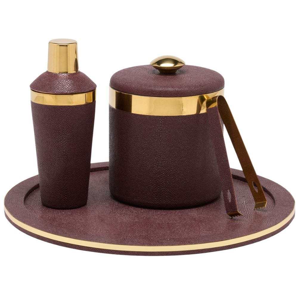 Langston Oxblood/Gold Bar Collection Ice Buckets + Bar Sets