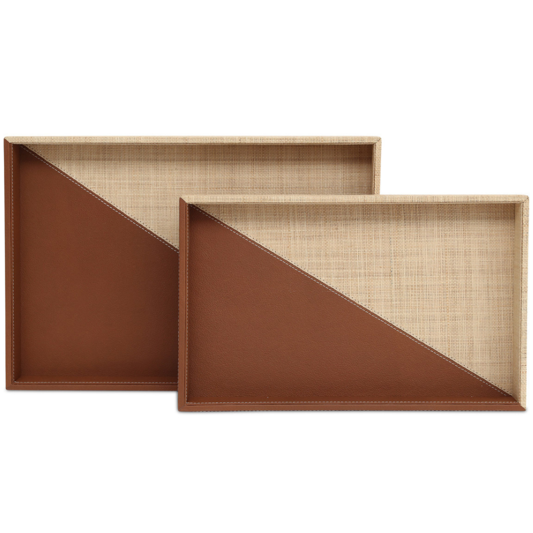 Leather & Raffia Tray (Set of 2)