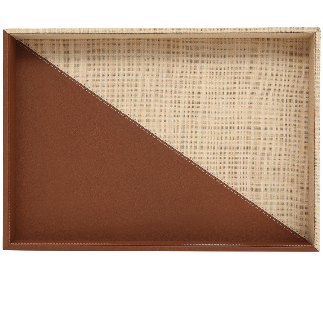 Leather & Raffia Tray (Set of 2)