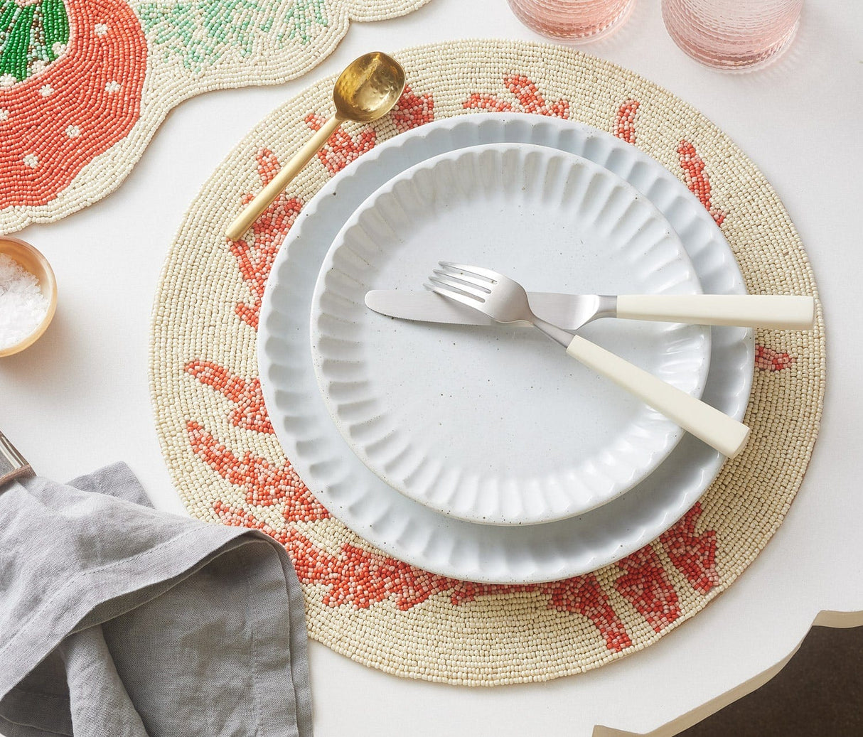 Blue Pheasant Nathalie Matte White Scallop Design Dinnerware Plates