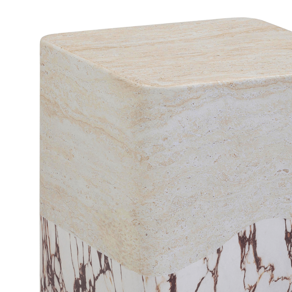 Brut Travertine & Breccia Concrete Outdoor Side Table Side Tables TOV-OC54357