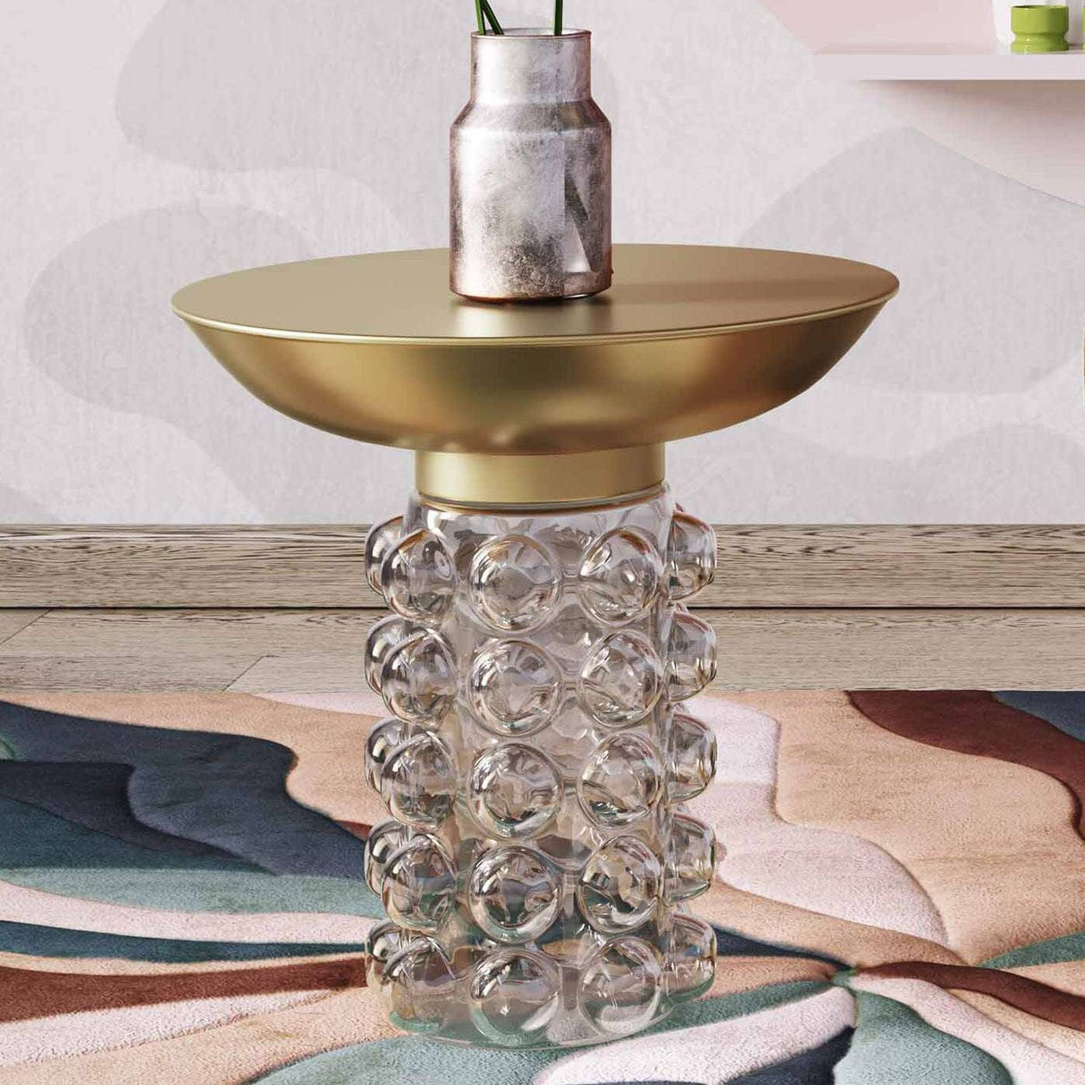 Candelabra Home Bubble Glass and Brass Side Table Side Tables TOV-OC18229
