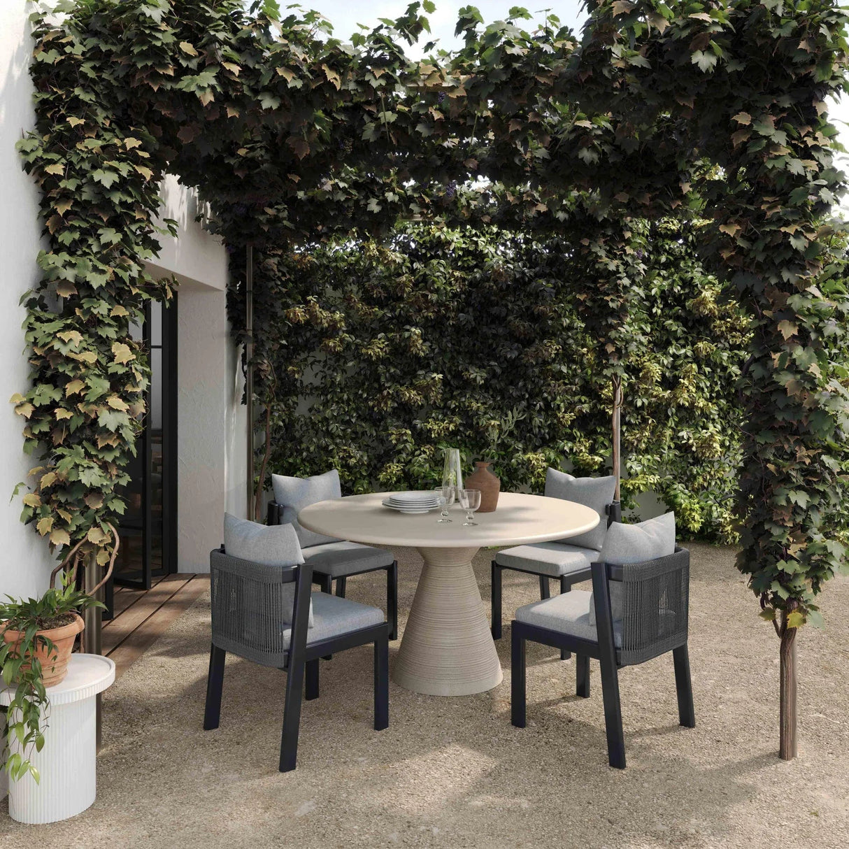 Candelabra Home Fern Beige Textured Faux Plaster Concrete Indoor/Outdoor Dining Table Dining Tables TOV-O54277