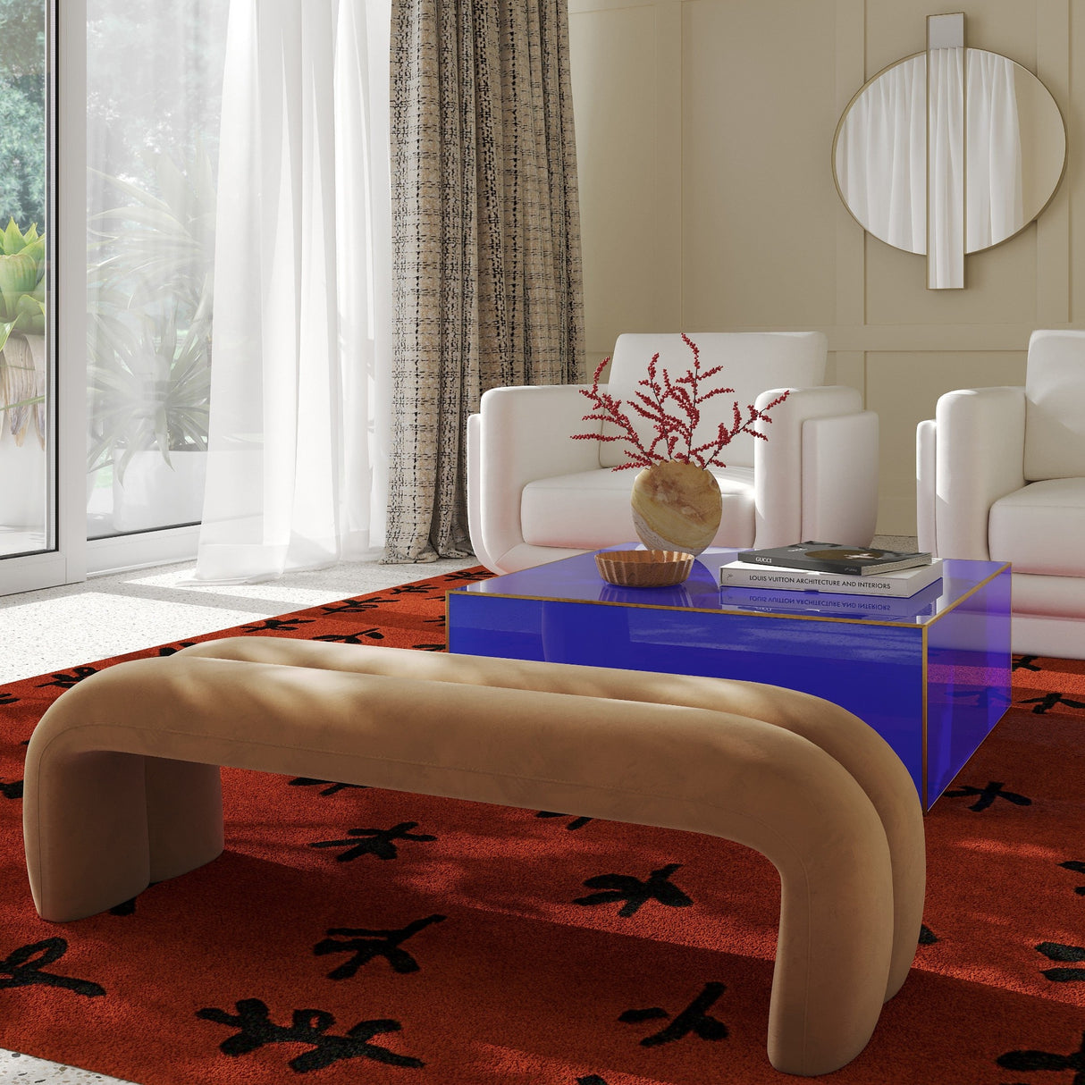 Candelabra Home Leigh Velvet Channeled Bench Velvet Bench