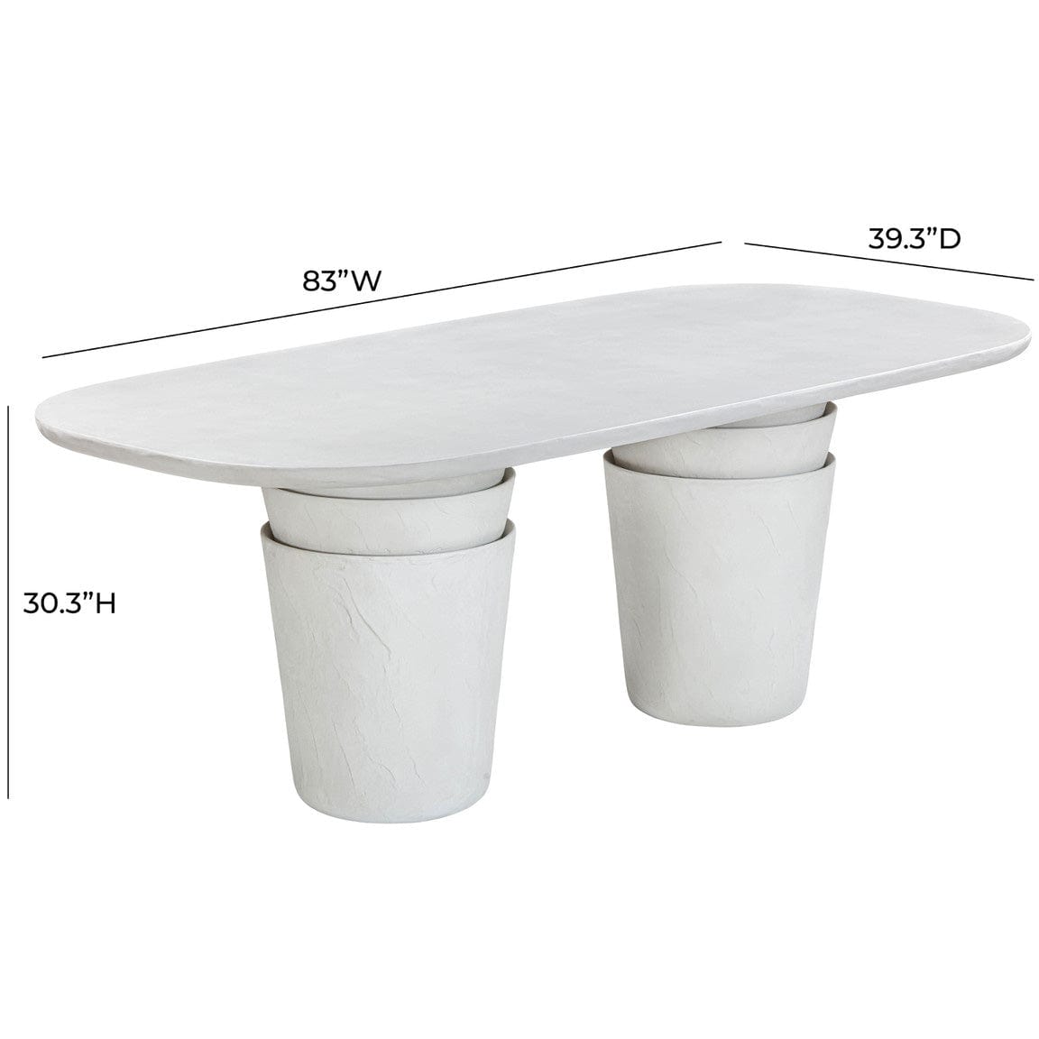 Candelabra Home Margot Light Grey Faux Plaster Indoor / Outdoor Concrete 83" Oval Dining Table Outdoor Dining Table TOV-O54297