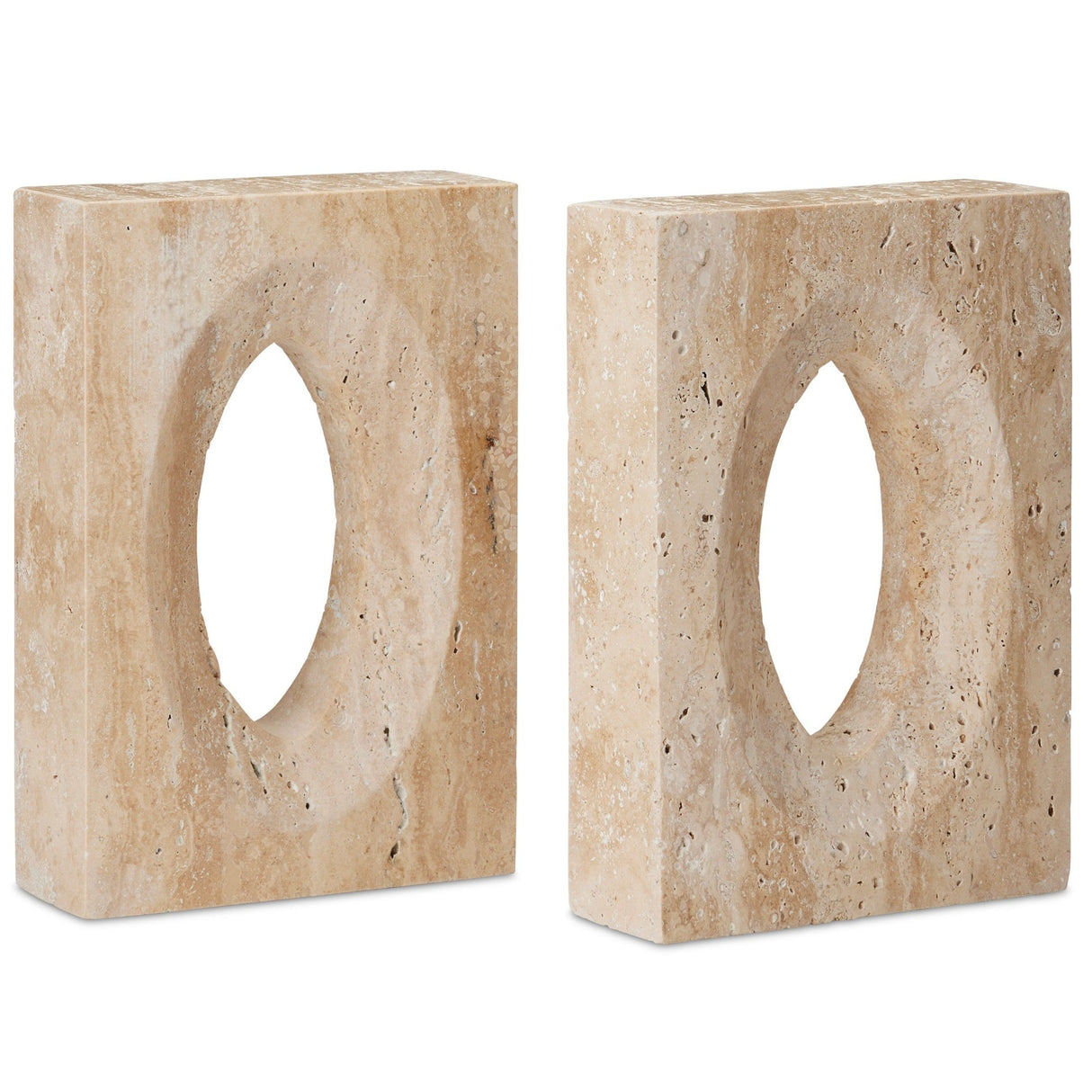 Currey & Company Demi Travertine Bookends Set Sculptures & Statues