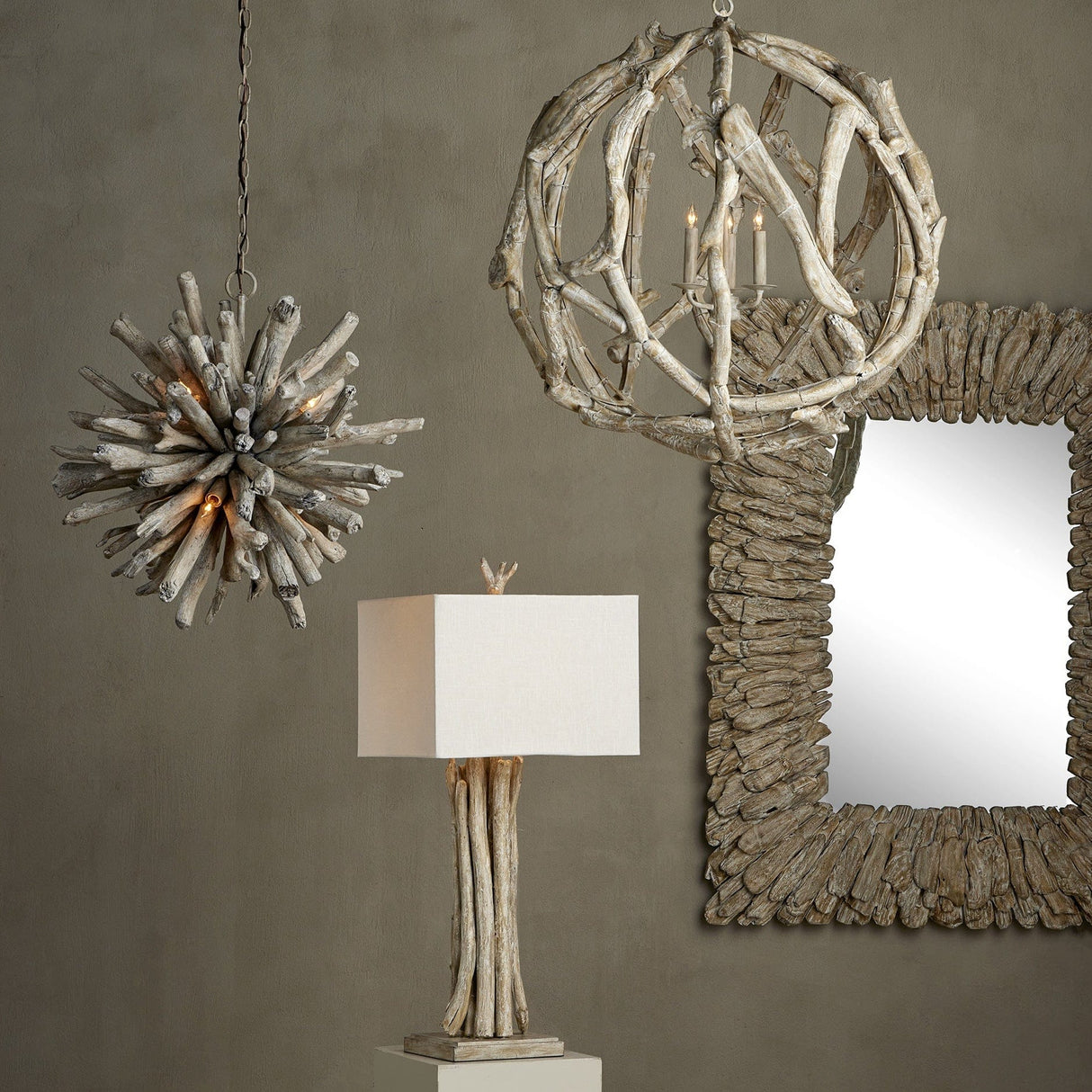 Currey & Company Driftwood Orb Chandelier Chandeliers currey-co-9000-1133 633306055339