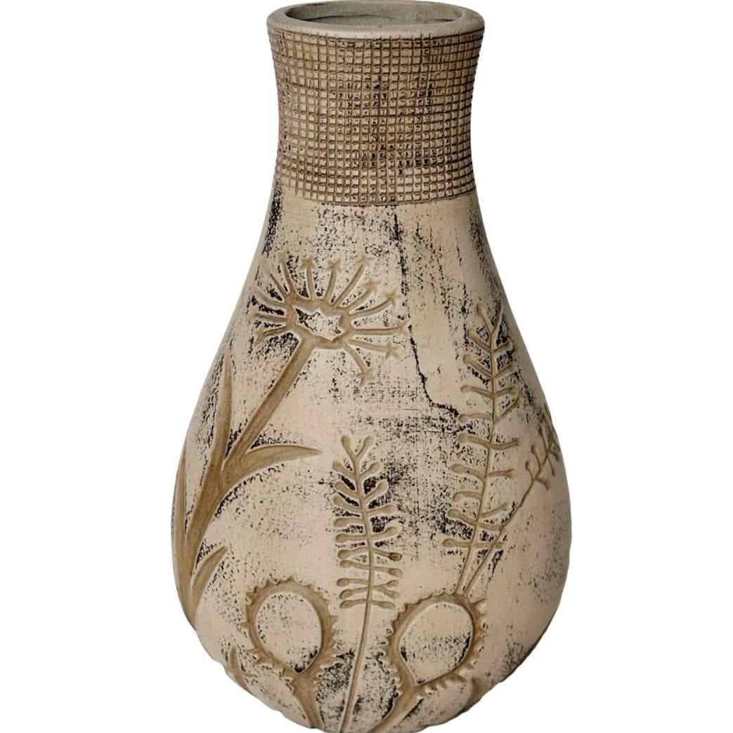 Earthy Floral Pattern Vase in Grey Vases + Urns TOV-C54683