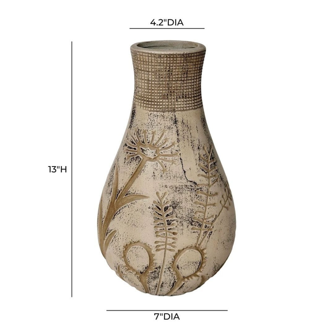 Earthy Floral Pattern Vase in Grey Vases + Urns TOV-C54683