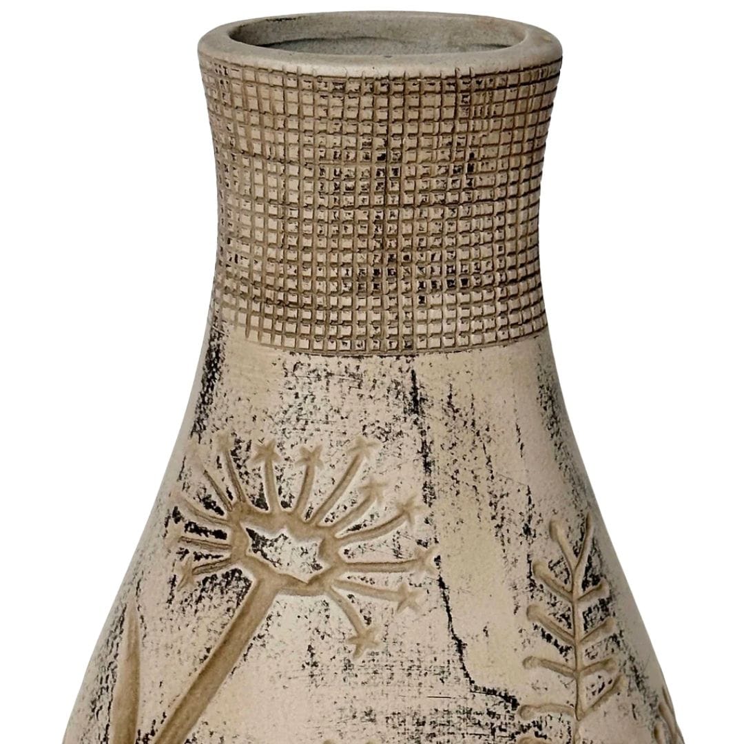 Earthy Floral Pattern Vase in Grey Vases + Urns TOV-C54683