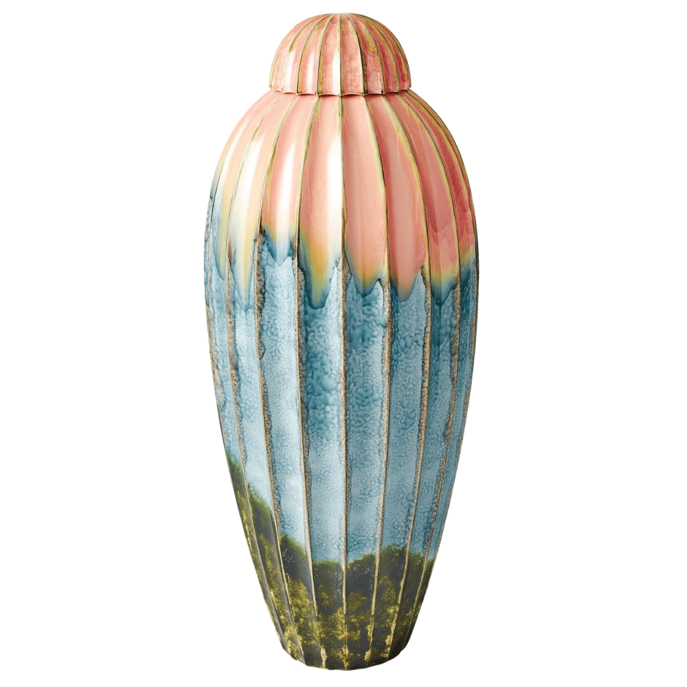 Fluted Jar w/ Lid - Watercolor Decorative Object 1.10847 651083152782