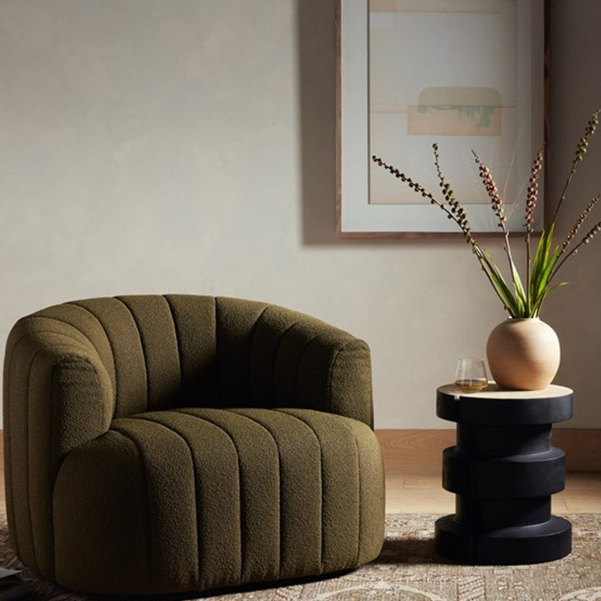 Four Hands Elliana Swivel Chair Curved Upholstered Dining Chair