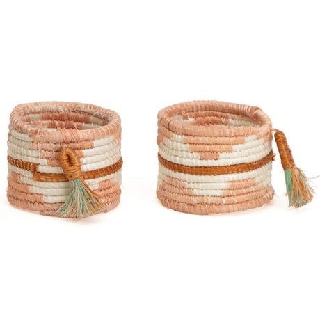 Handwoven By BLU Tasseled Dusty Peach Napkin Rings, Set of 4 Pillow & Decor across-africa-NK.10031