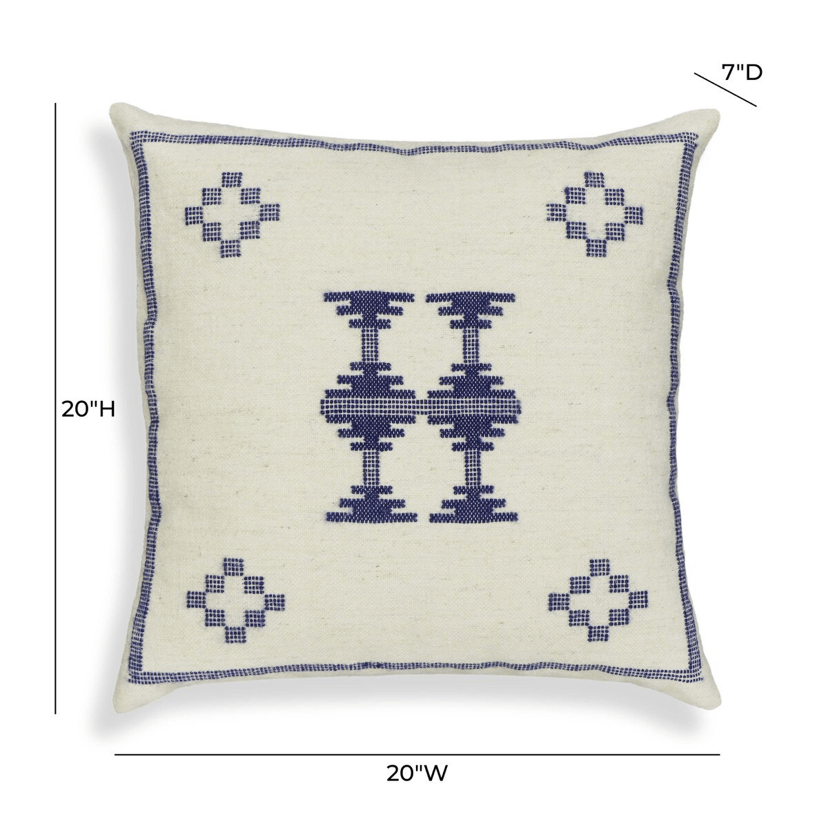 Heritage Cream & Indigo Wool Square Accent Cushion Pillow & Decor TOV-C18737