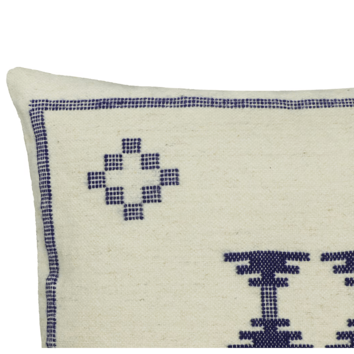 Heritage Cream & Indigo Wool Square Accent Cushion Pillow & Decor TOV-C18737