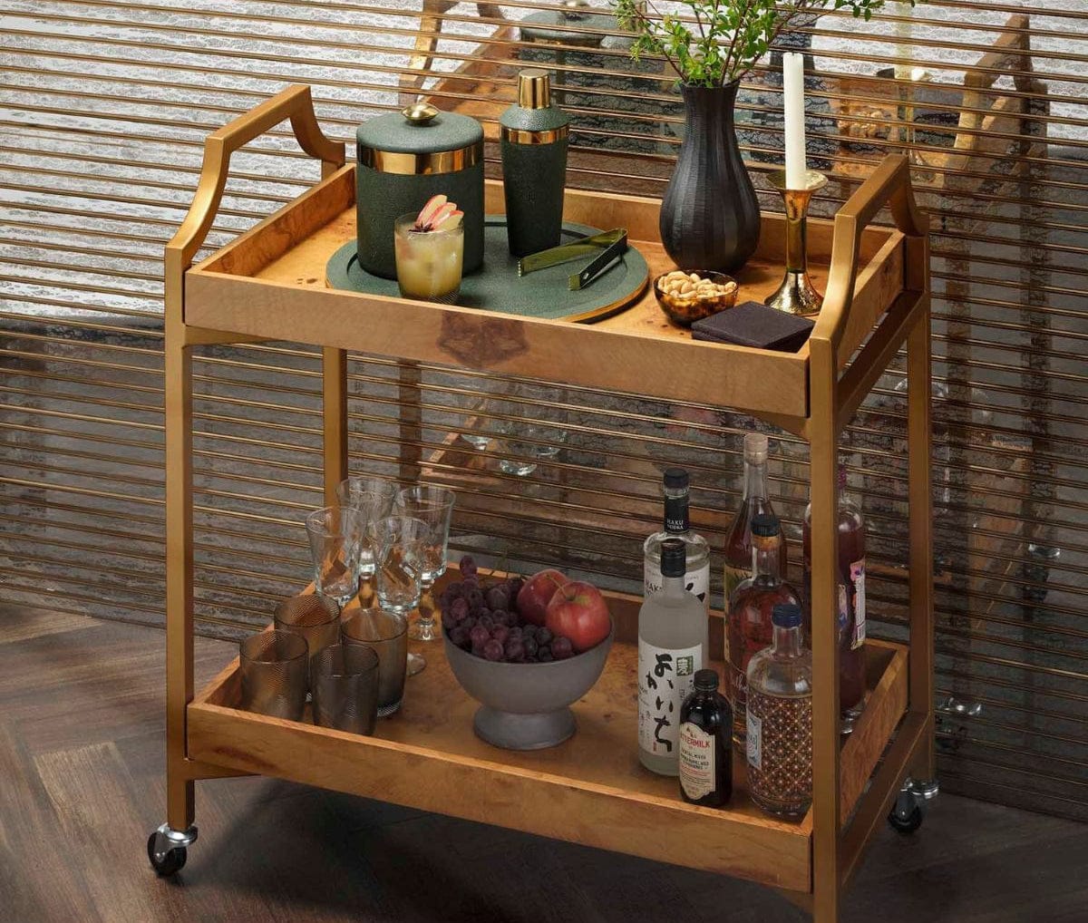 Langston Juniper/Gold Bar Collection Ice Buckets + Bar Sets