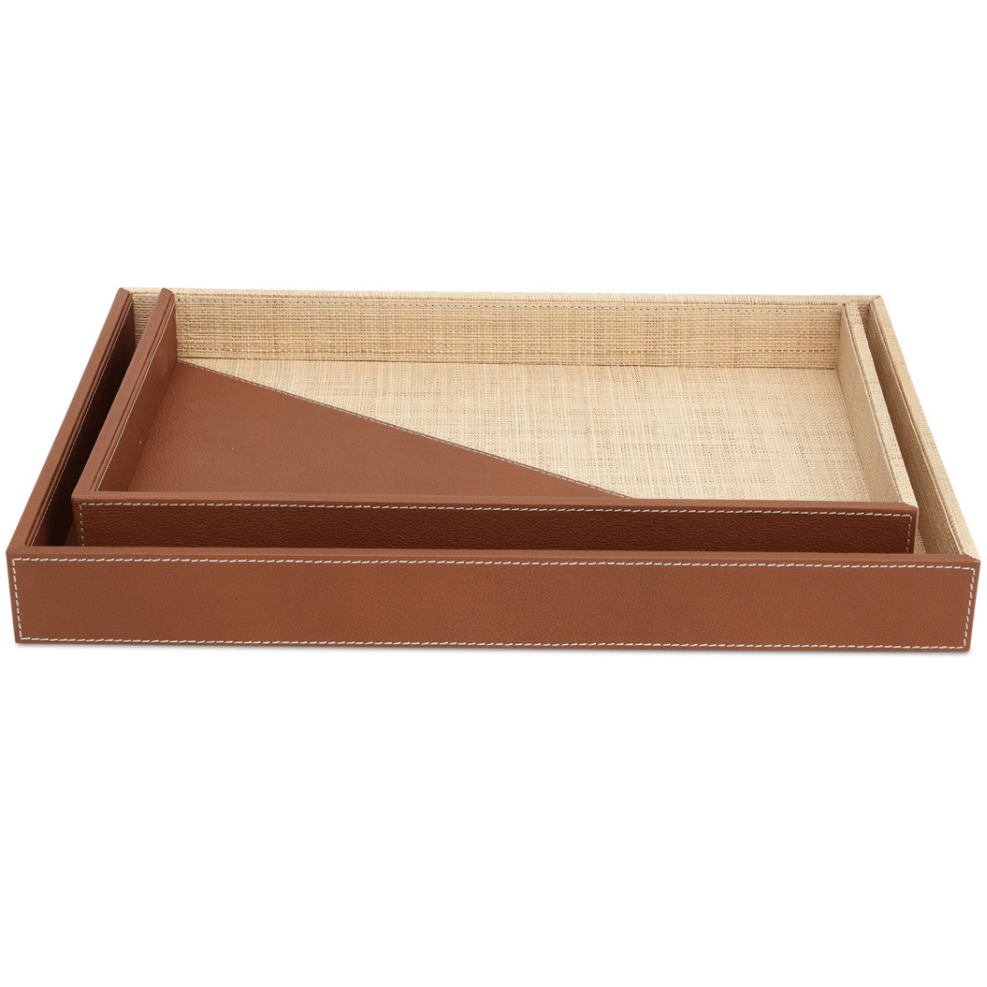 Leather & Raffia Tray (Set of 2) Trays 1200-1070