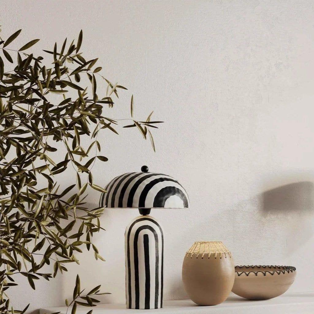 Lennox Striped Papier Mache Table Lamp Table Lamps