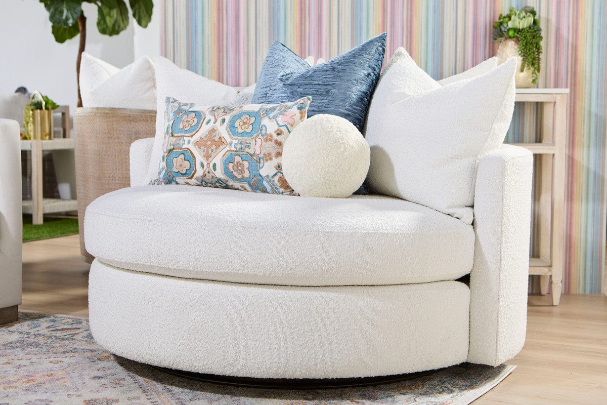 Lourne Performance Boucle Snow Swivel Sofa Chair Chairs