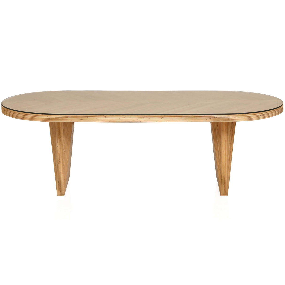 Maya Natural Rattan and Glass Oval Dining Table Dining Tables TOV-D21025 793580629753