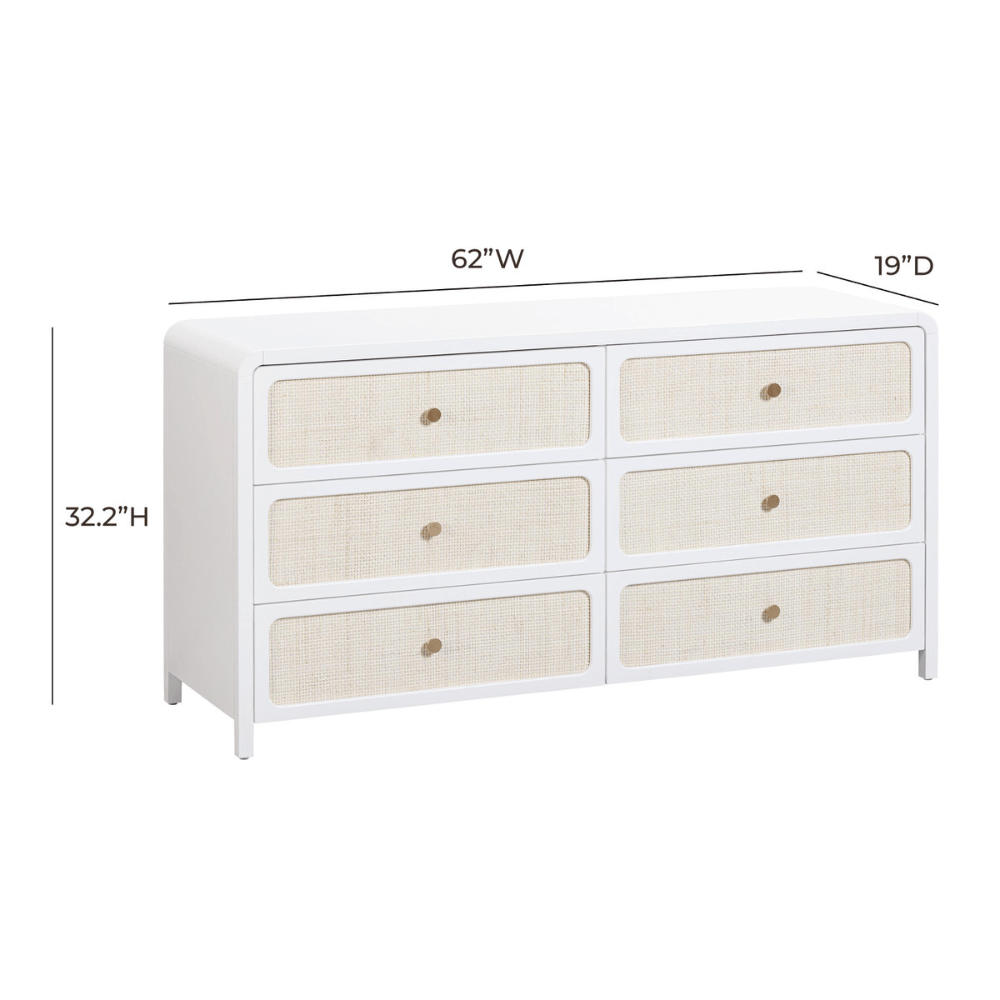 Patty White Rattan 6 Drawer Dresser Dressers TOV-B54354
