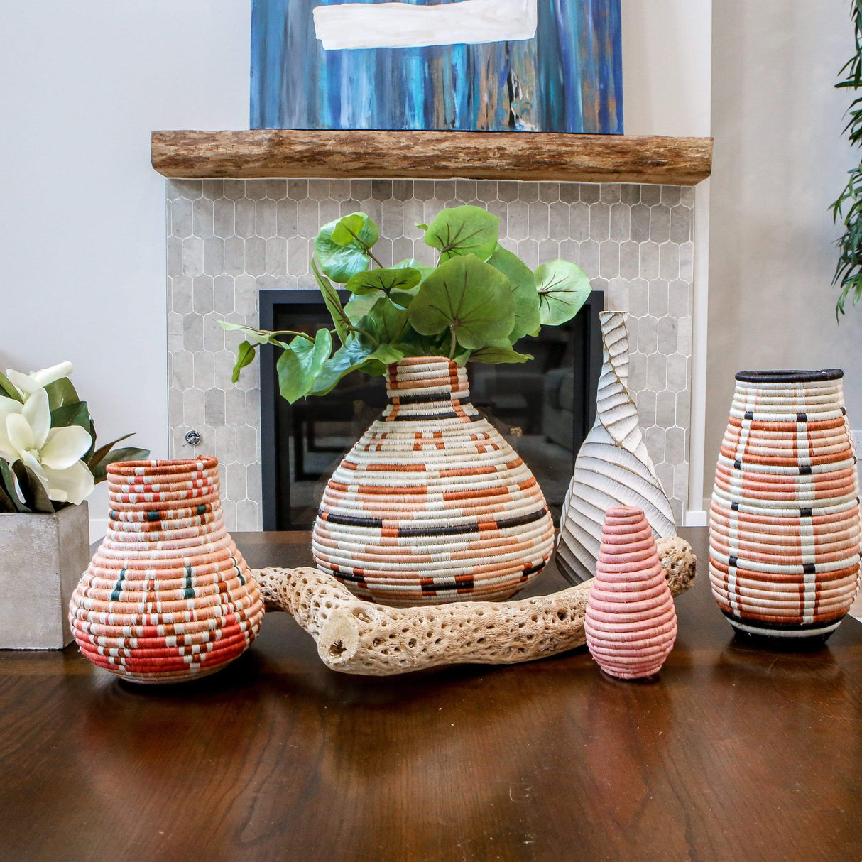 Peach Mpira Woven Vase Decorative Object across-africa-UV.10150-store