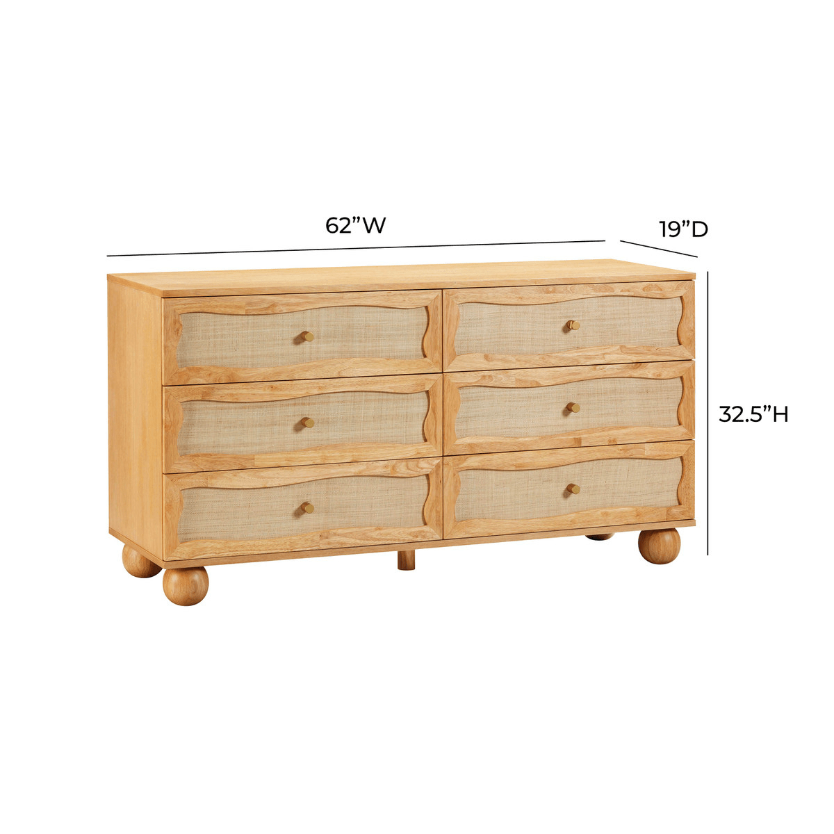 Seabrook Natural Wood & Rattan Wavy Dresser Dressers TOV-B54345