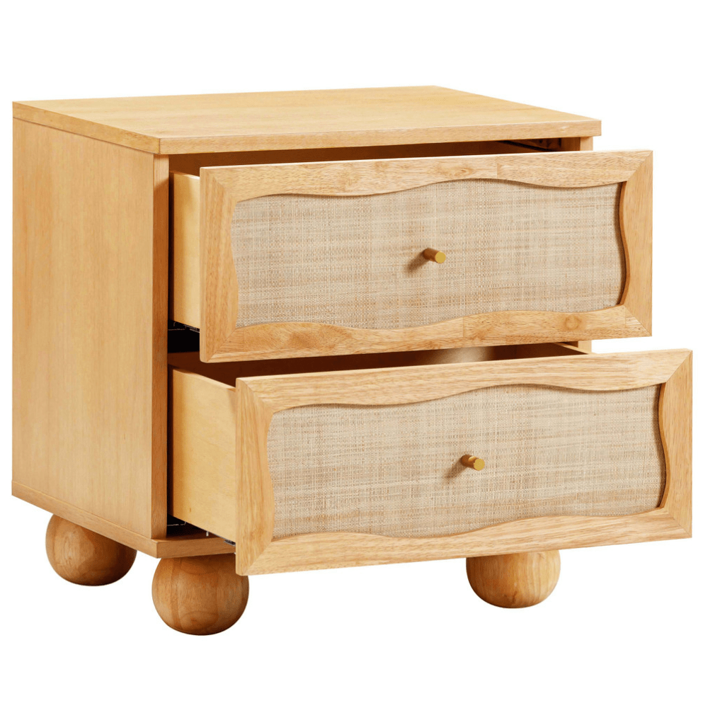 Seabrook Natural Wood & Rattan Wavy Nightstand Nightstands TOV-B54344