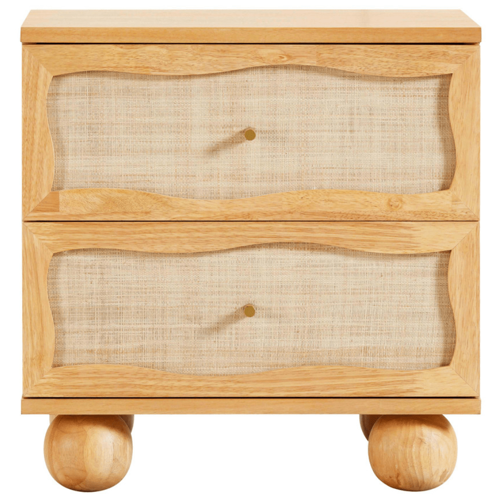 Seabrook Natural Wood & Rattan Wavy Nightstand Nightstands TOV-B54344