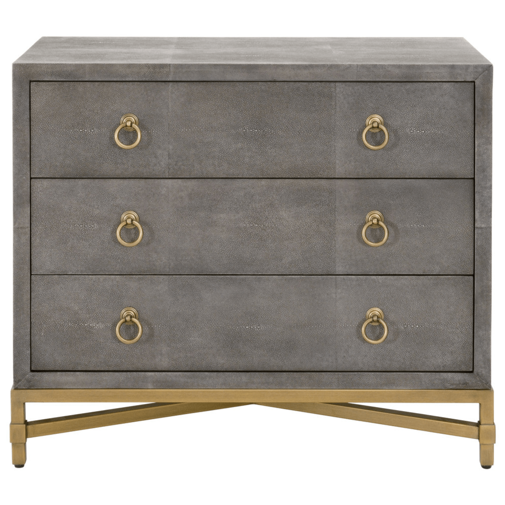 Strand Shagreen 3-Drawer Nightstand Nightstand 6120.GRY-SHG/GLD 00842279109516
