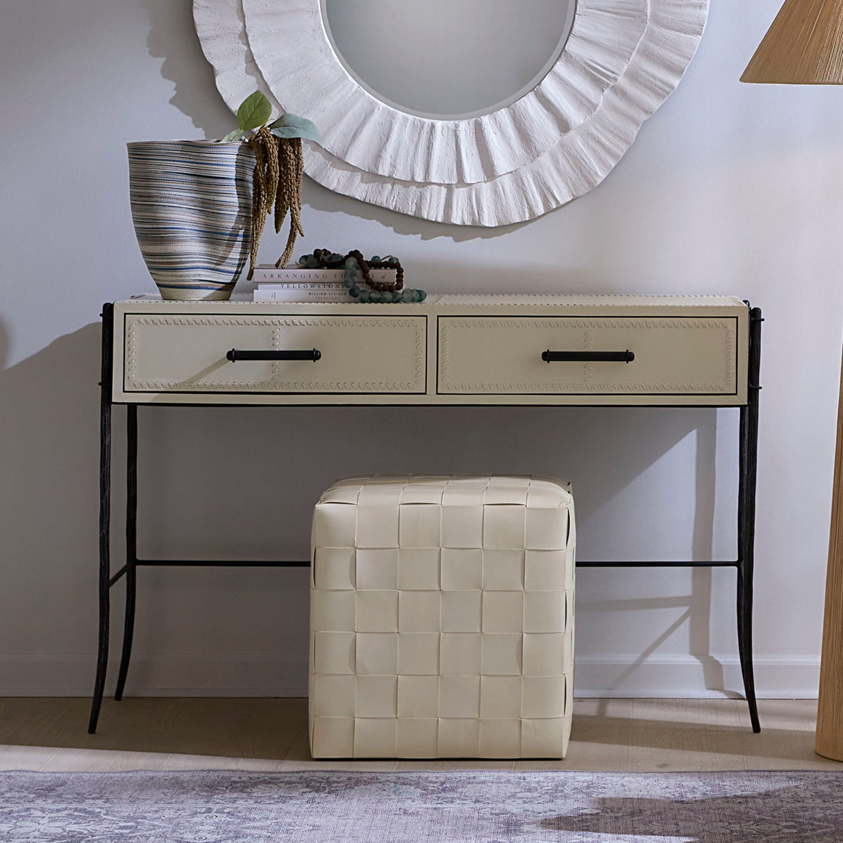 Woven Leather Ottoman Ottoman