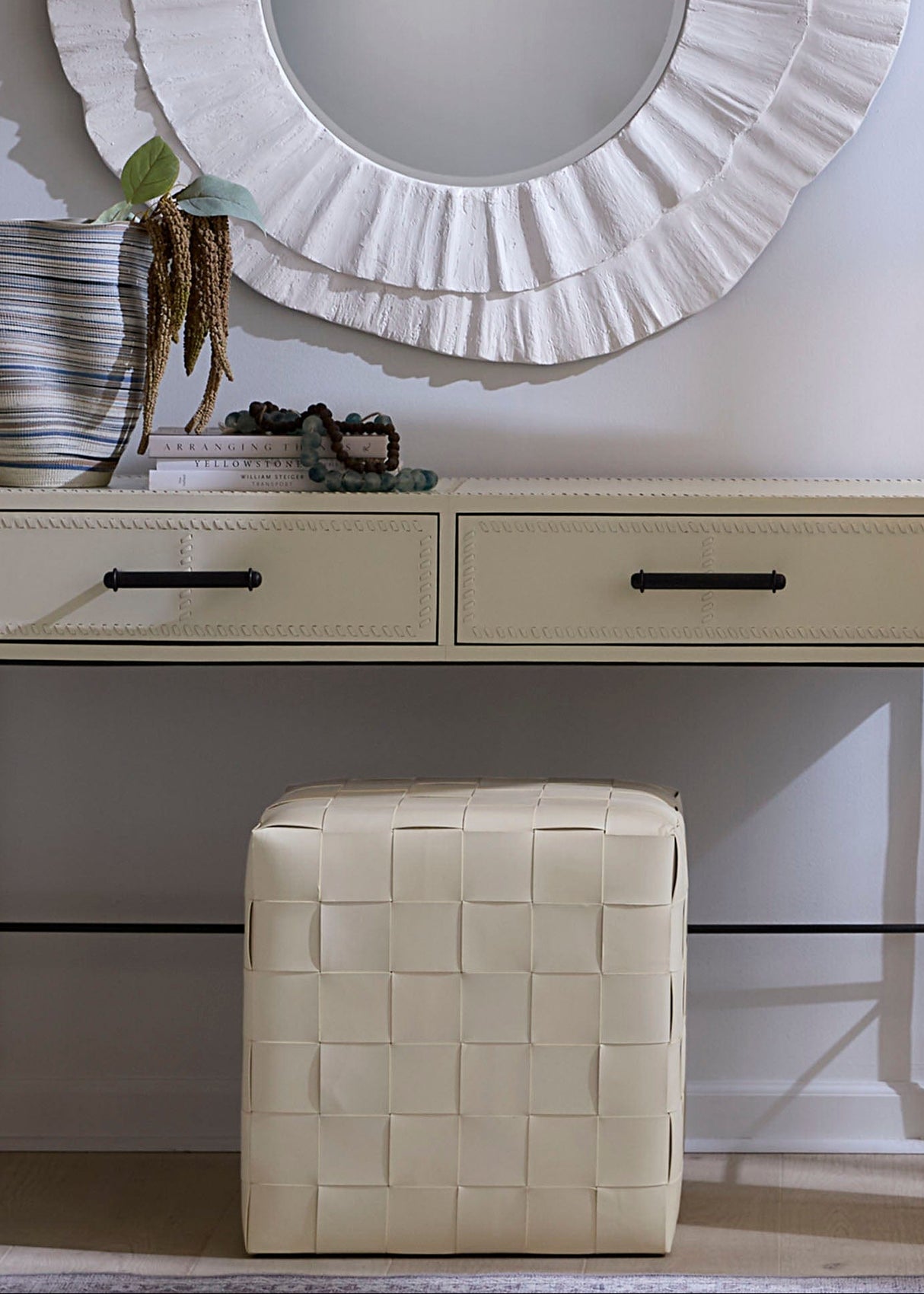 Woven Leather Ottoman Ottoman