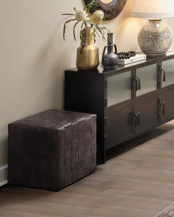 Woven Leather Ottoman Ottoman