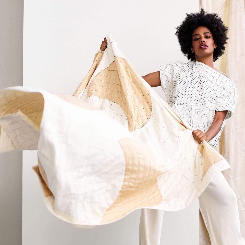 Anchal Crescent Lattice Quilt Throw - Ivory Pillow & Decor anchal-LBCC