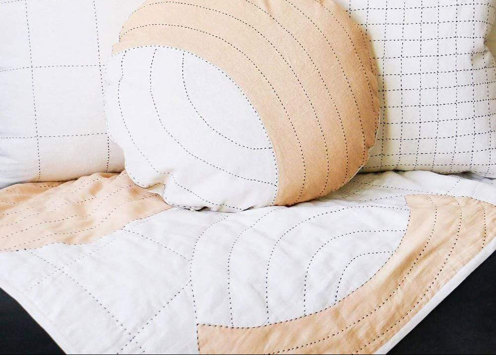 Anchal Crescent Lattice Quilt Throw - Ivory Pillow & Decor anchal-LBCC