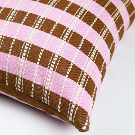 Archive New York Santiago Grid Pillow - Baby Pink & Umber Pillow & Decor archive-SQ18016-baby-pink-umber