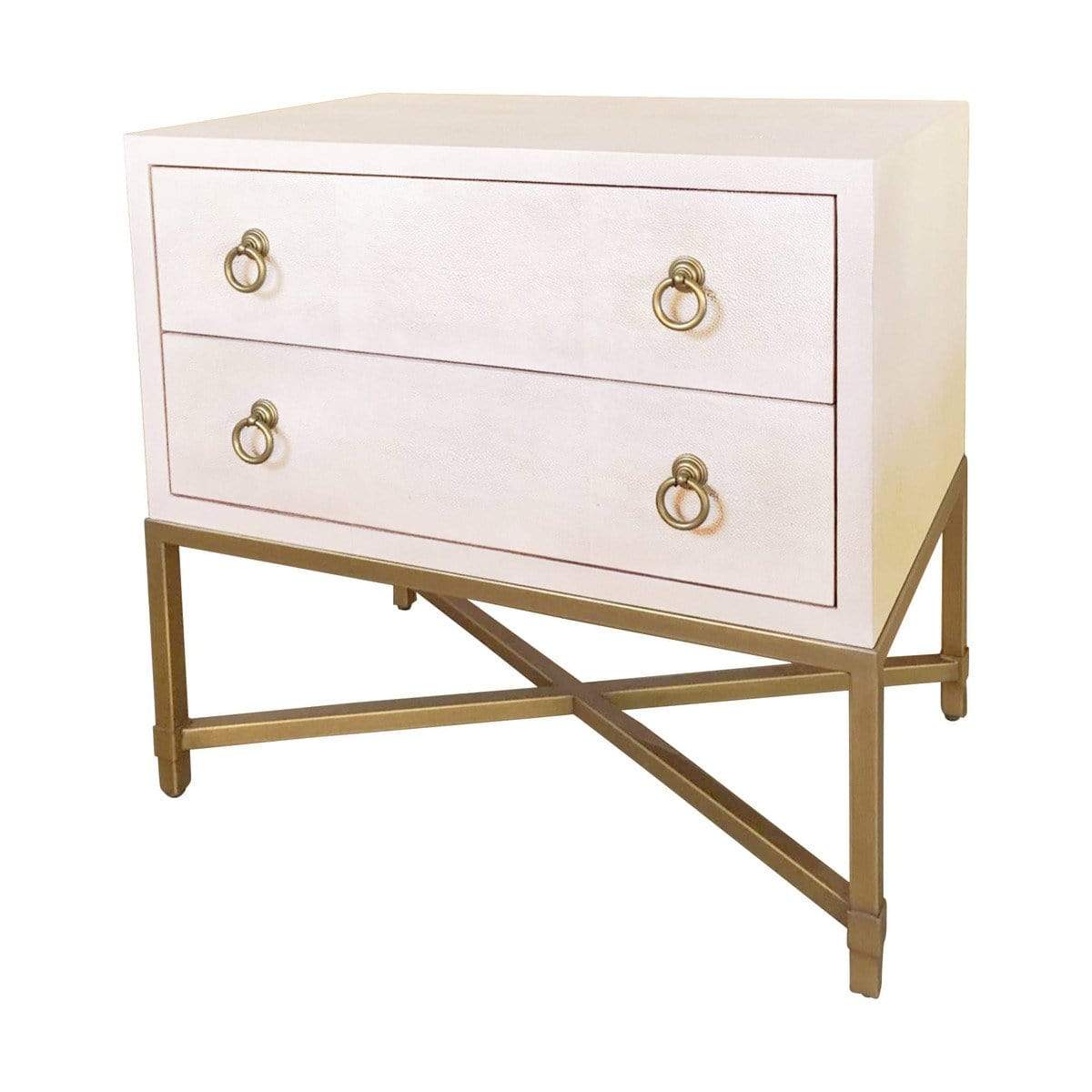 BLU Home Strand Shagreen 2-Drawer Nightstand - White Furniture orient-express-6121.WHT-SHG/GLD