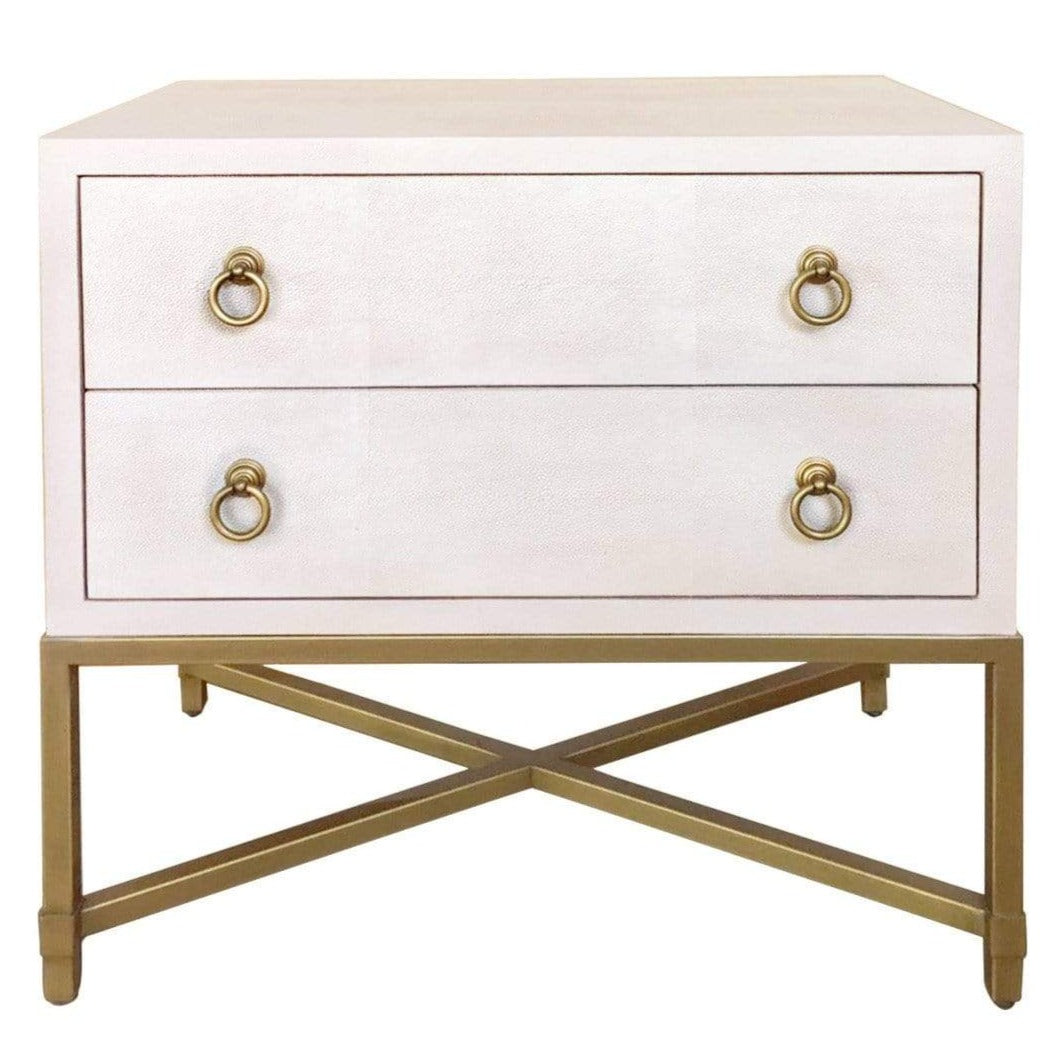 BLU Home Strand Shagreen 2-Drawer Nightstand - White Furniture orient-express-6121.WHT-SHG/GLD
