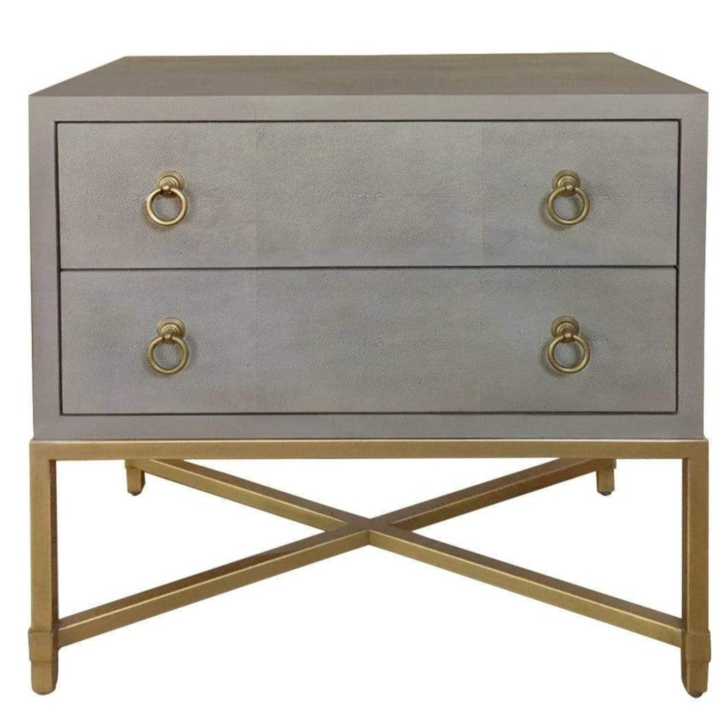BLU Home Strand Shagreen 2-Drawer Nightstand - White Furniture orient-express-6121.WHT-SHG/GLD