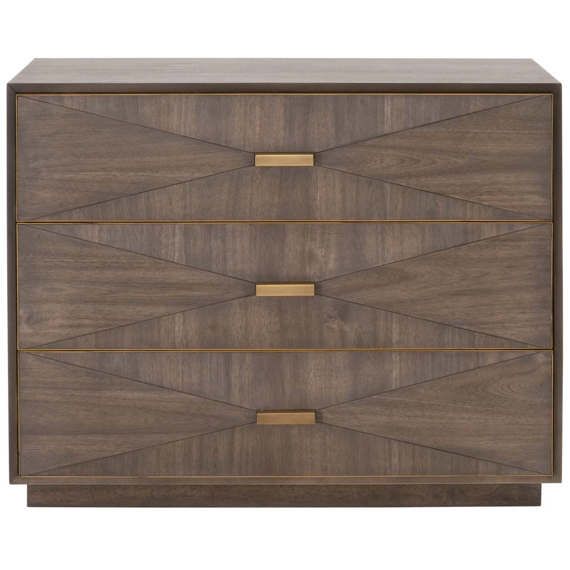 BLU Home Wynn 3-Drawer Nightstand Furniture orient-express-6157.BBRN/BGLD