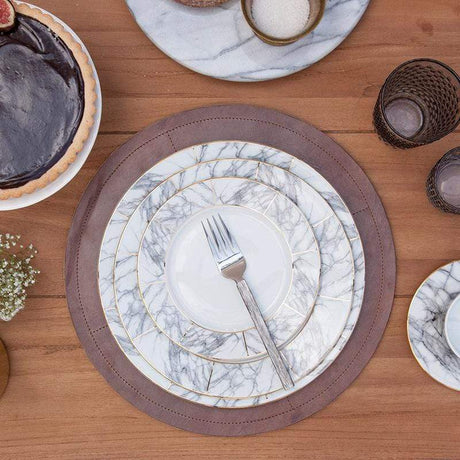Blue Pheasant Eleni White Marble Dinnerware Set Pillow & Decor