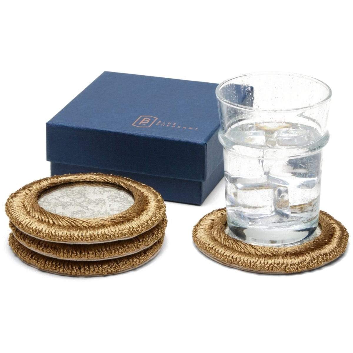 Blue Pheasant Helen Gold Coasters (Set of 4) Pillow & Decor blue-pheasant-BP003362