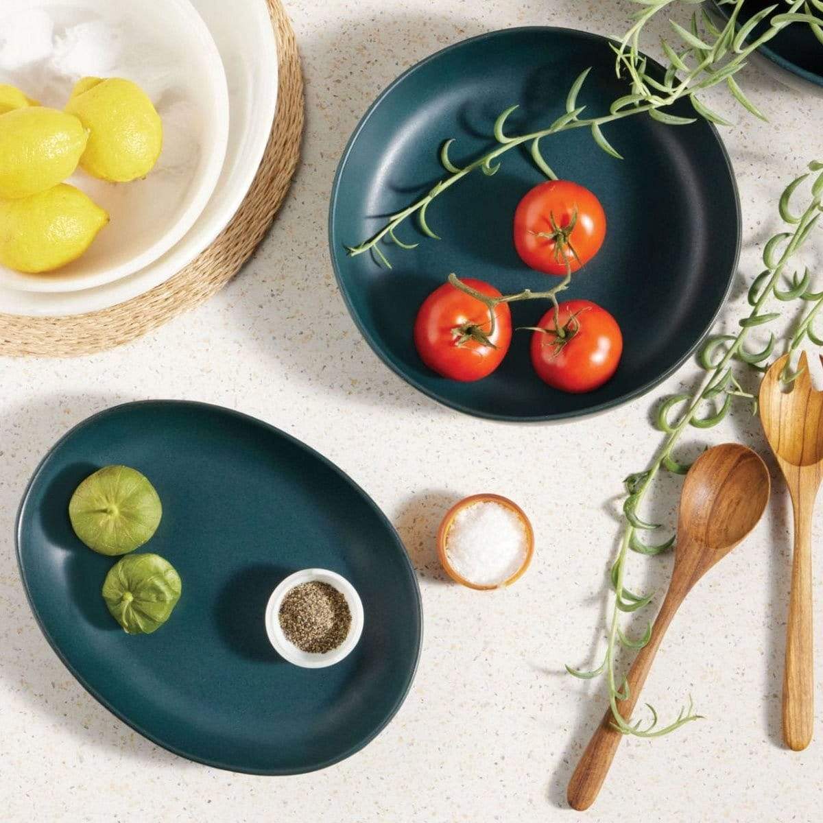 Blue Pheasant Marcus Oval Serving Platter (Pack of 2) - Midnight Teal Pillow & Decor