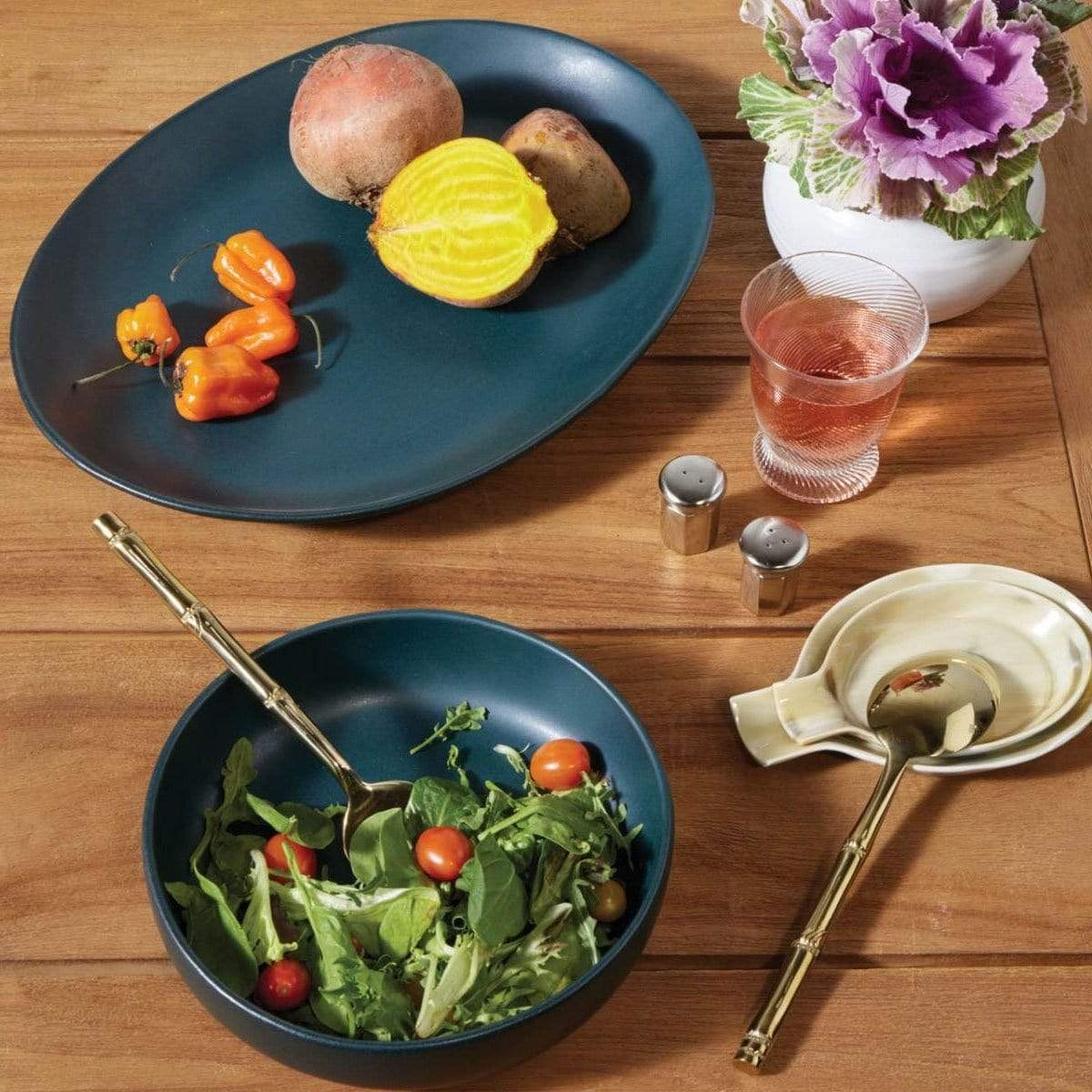 Blue Pheasant Marcus Oval Serving Platter (Pack of 2) - Midnight Teal Pillow & Decor