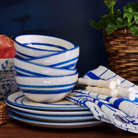 Blue Pheasant Mark D. Sikes Hyannis Dinnerware - Blue Striped Decor