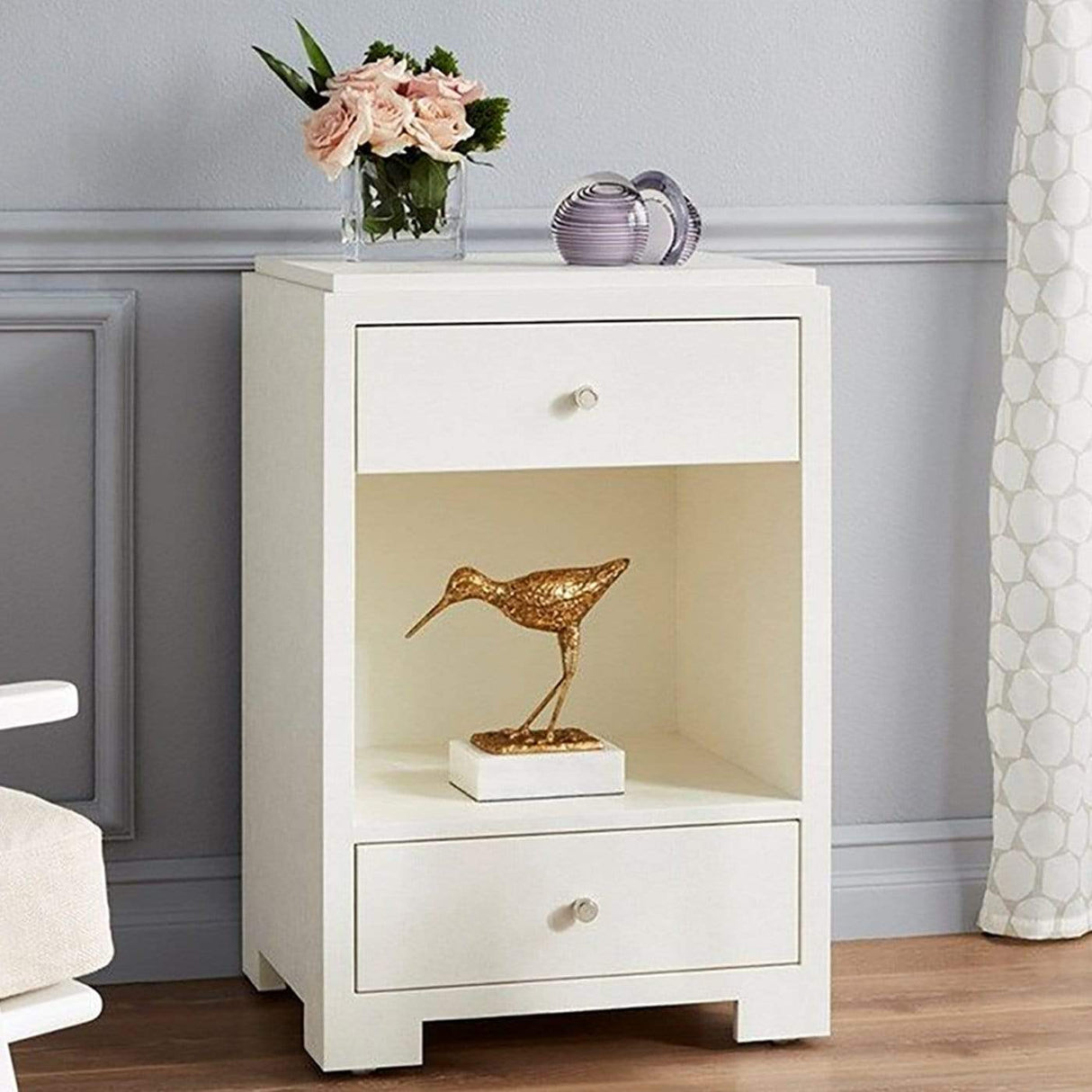 Villa & House Fedor 2-Drawer Side Table - White Grasscloth Furniture villa-house-FED-120-59