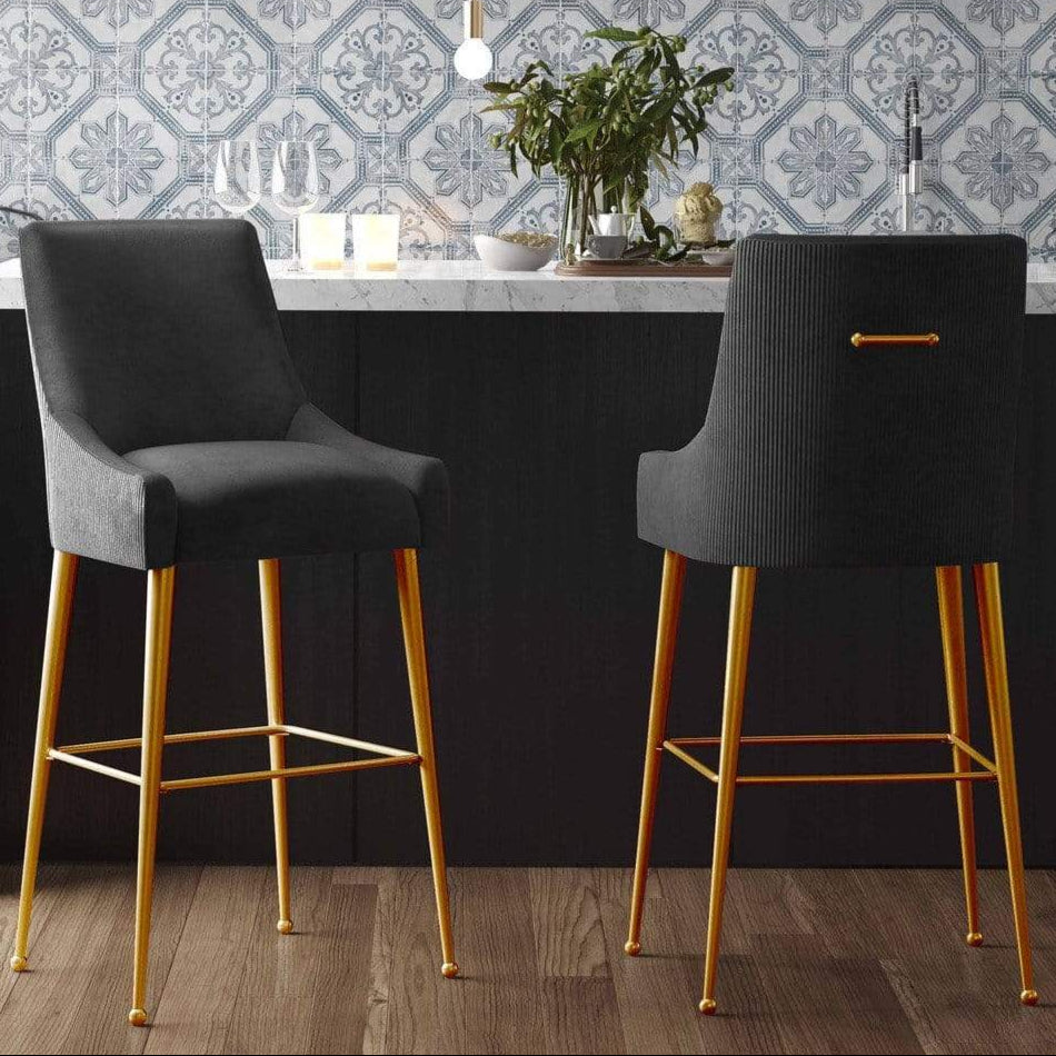 Candelabra Home Beatrix Pleated Velvet Bar and Counter Stool Furniture