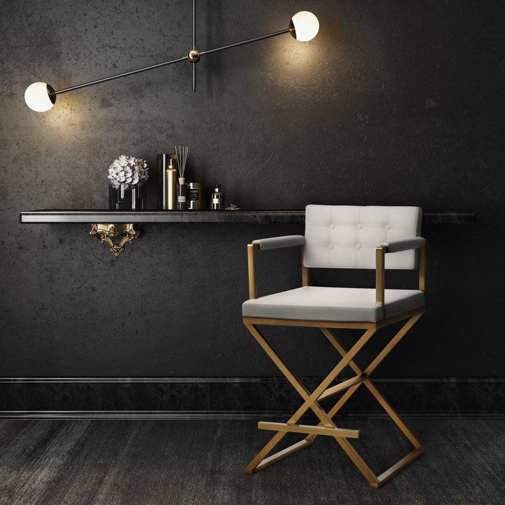 Candelabra Home Director White Gold Steel Bar & Counter Stool Furniture