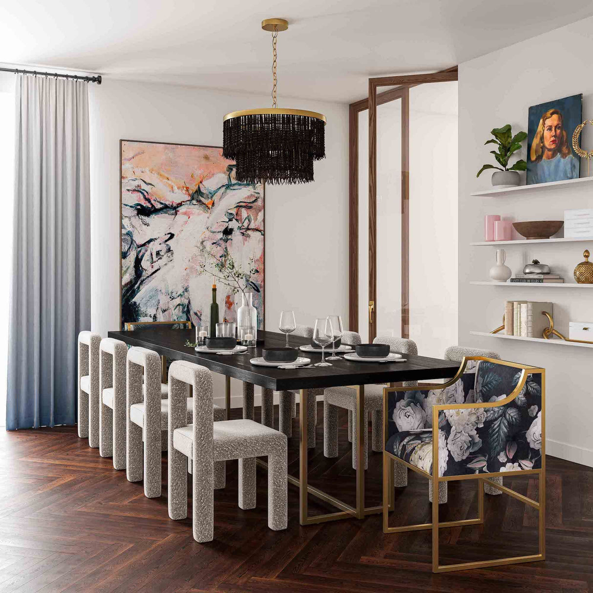 Candelabra Home Hazel Black Boucle Dining Chair Furniture